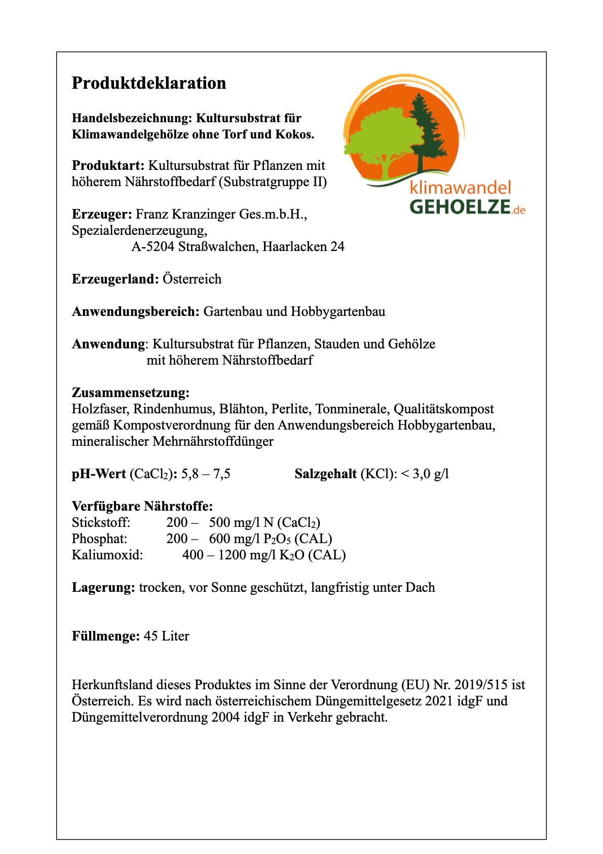 Kultursubstrat für Klimawandelgehölze ohne Torf und Kokos